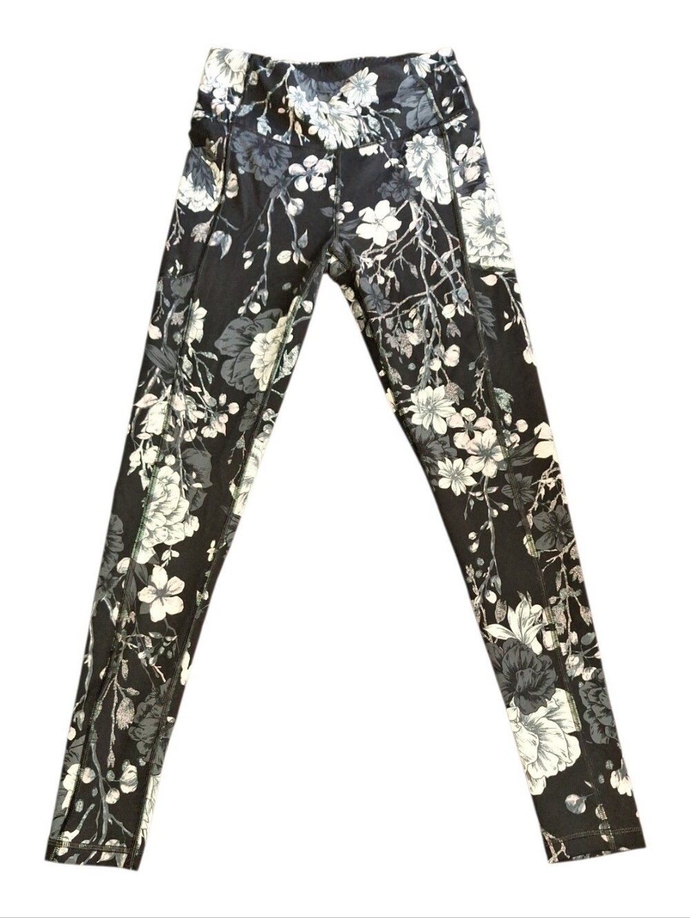 Victorias Secret Black, White, Pink Floral Print Leggings Size 6